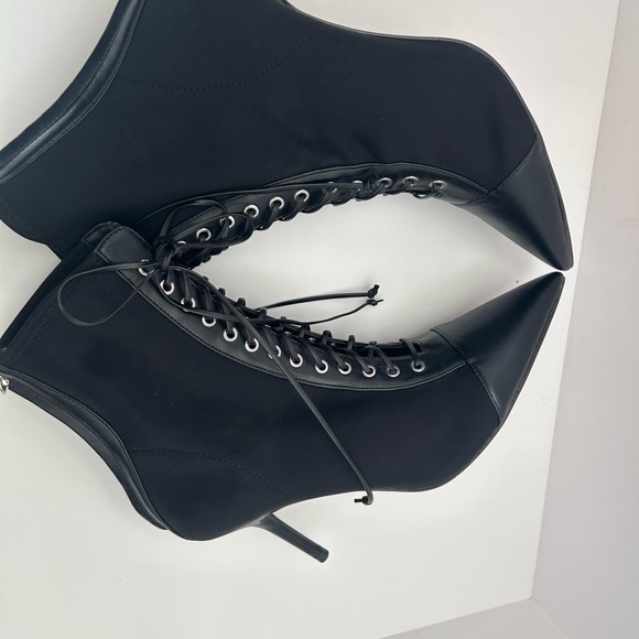 Zara Black Edwardian-Style Lace Up Pointed Heels Boots Size 39 - Picture 8 of 10